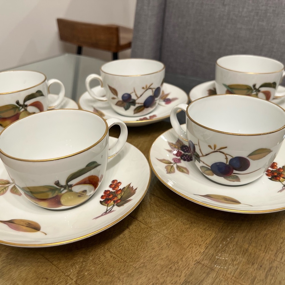 5 sets Royal Worcester Fruit Design Mug Set - tea cup and saucer